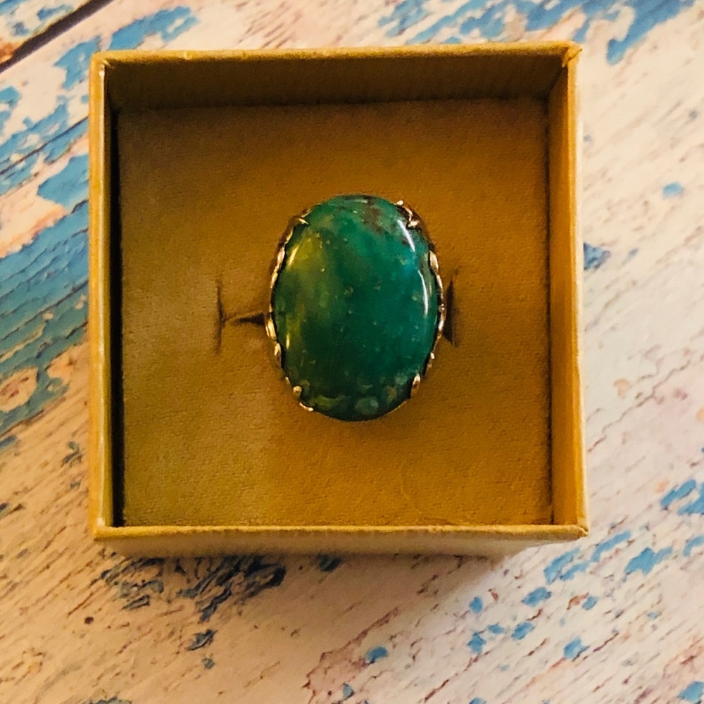 Beautiful Chrysocolla Ss Statement Ring Size 6 - image 2